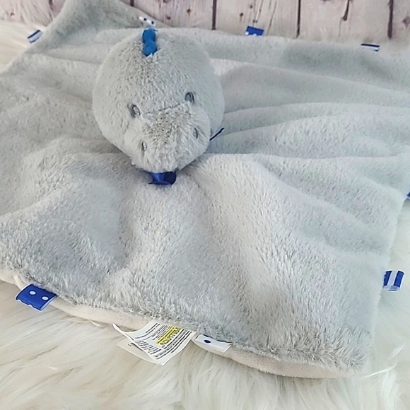 Kellytoy Baby Gray Dinosaur Security Blanket w Rattle Tags Lovey Baby Toy Plush - Picture 2 of 9